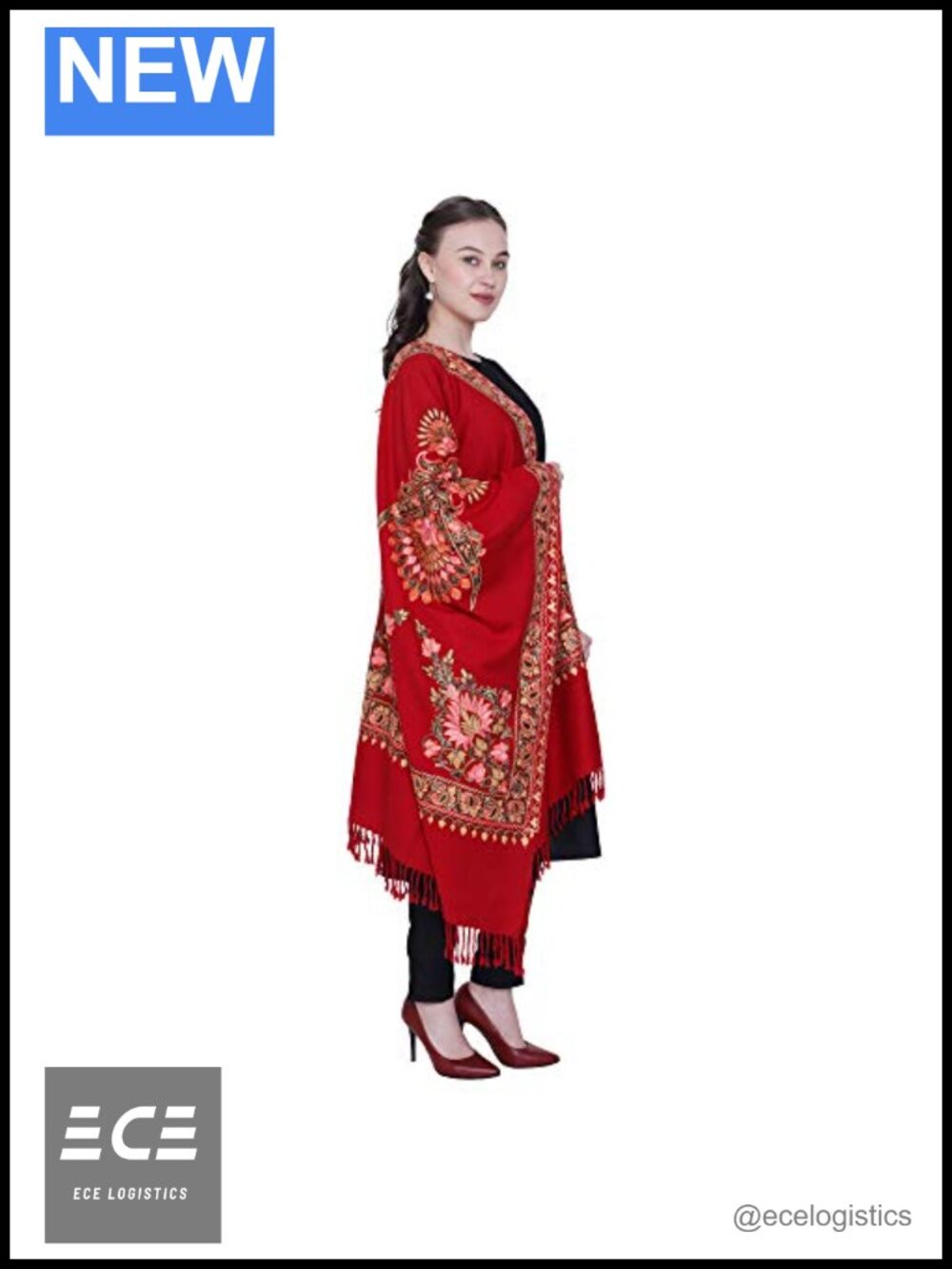 Hand Embroidered Kashmiri Wool Stole Aari Embroidered Fringed Wrap